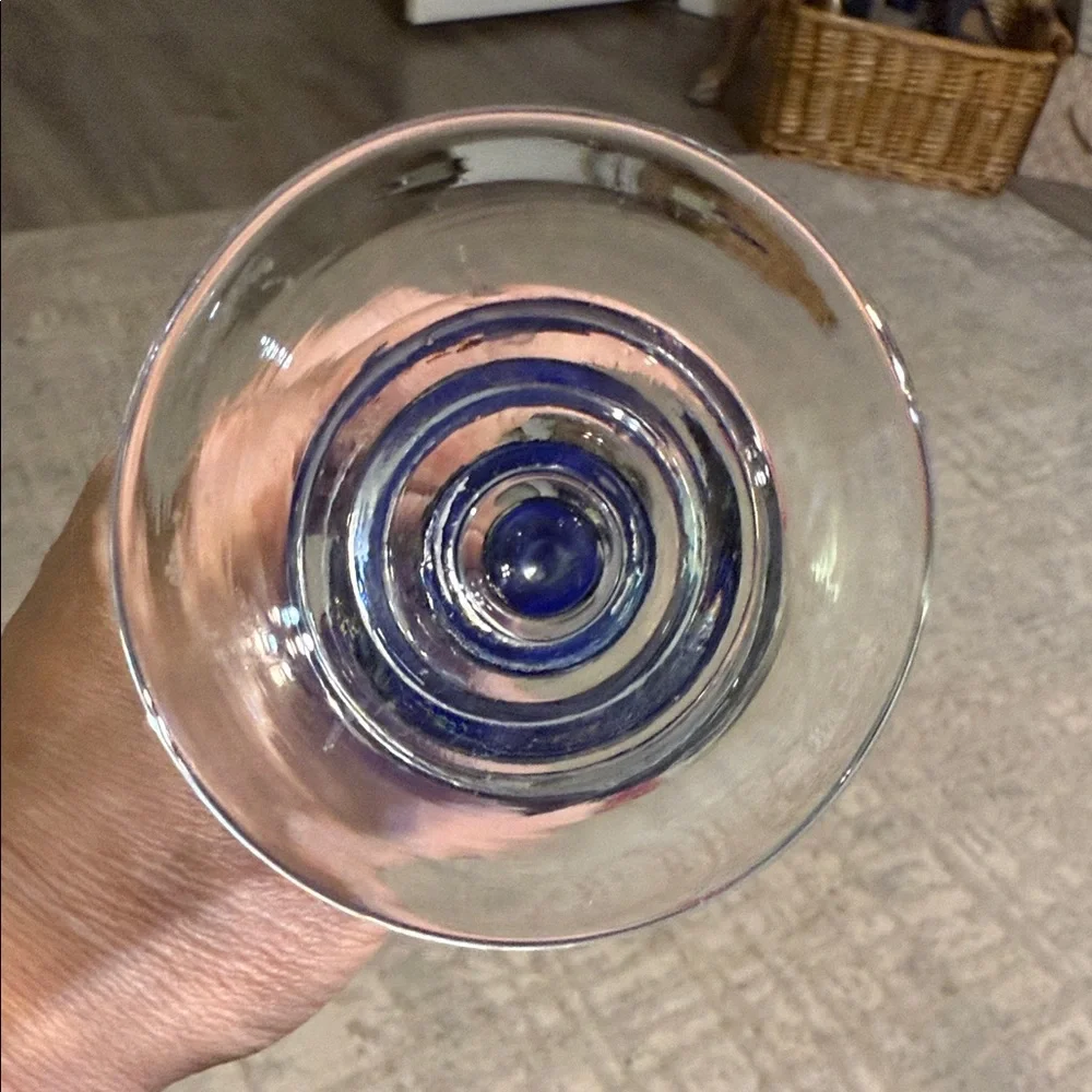 Elegant Crate & Barrel Cobalt Blue & Clear Glass Candleholder 10 inches